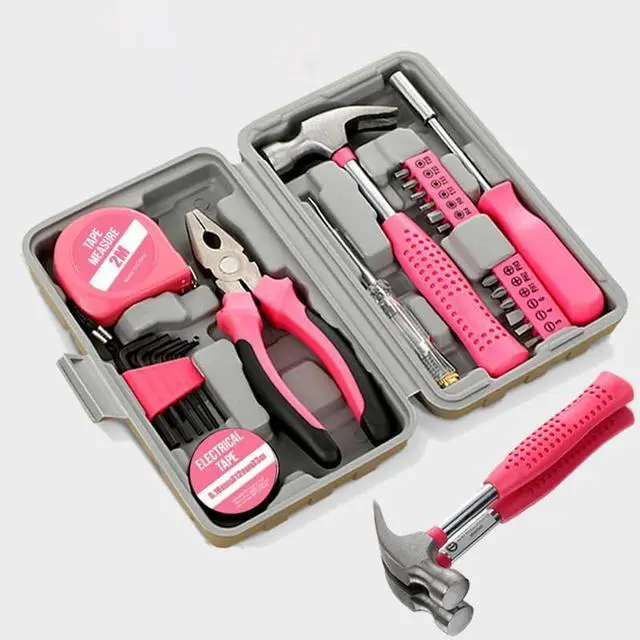 Alt view image 4 of 7 - 24Pcs Pink Home Repair Tool Kit for Women - Compact Mini Starter Hardware Set with Hammer, Pliers, Screwdrivers - Portable Household Hand Tools, Ideal Christmas & New Year Gift for Ladies