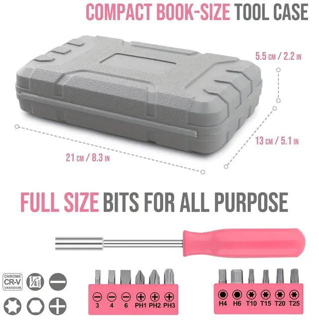 Alt view image 3 of 7 - 24Pcs Pink Home Repair Tool Kit for Women - Compact Mini Starter Hardware Set with Hammer, Pliers, Screwdrivers - Portable Household Hand Tools, Ideal Christmas & New Year Gift for Ladies