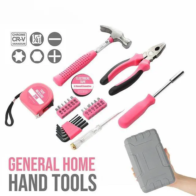 Alt view image 7 of 7 - 24Pcs Pink Home Repair Tool Kit for Women - Compact Mini Starter Hardware Set with Hammer, Pliers, Screwdrivers - Portable Household Hand Tools, Ideal Christmas & New Year Gift for Ladies