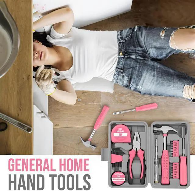 Alt view image 6 of 7 - 24Pcs Pink Home Repair Tool Kit for Women - Compact Mini Starter Hardware Set with Hammer, Pliers, Screwdrivers - Portable Household Hand Tools, Ideal Christmas & New Year Gift for Ladies