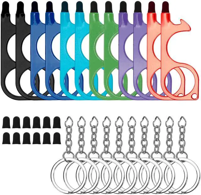 Main image of 12Pcs Door Opener Tool with Stylus Hands-Free Door Opener, Button Pusher, Reusable Heavy-Duty Keychain Tool
