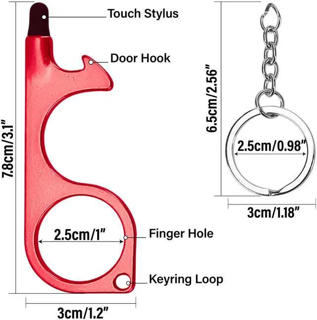 Alt view image 2 of 7 - 12Pcs Door Opener Tool with Stylus Hands-Free Door Opener, Button Pusher, Reusable Heavy-Duty Keychain Tool