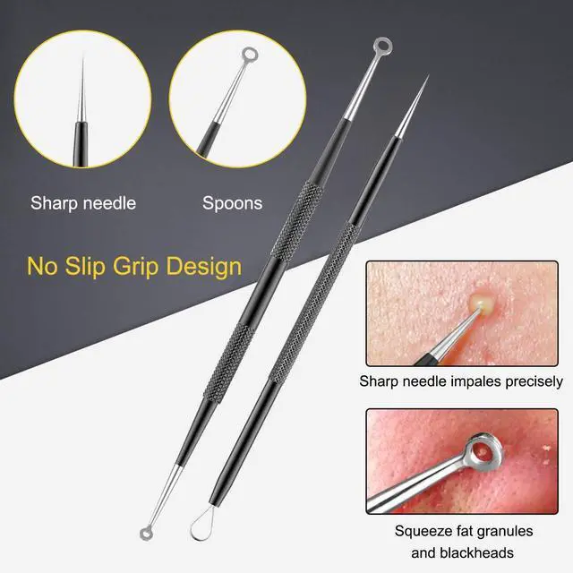 Alt view image 5 of 7 - Pimple Popper Tool Kit - Boxoyx 10 Pcs Blackhead Remover Comedone Extractor Kit with Box for Quick and Easy Removal of Pimples, Blackheads, Zit Removing, Forehead,Facial and Nose (Black)
