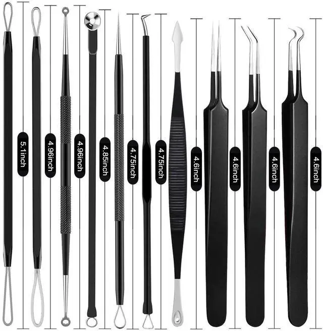 Alt view image 7 of 7 - Pimple Popper Tool Kit - Boxoyx 10 Pcs Blackhead Remover Comedone Extractor Kit with Box for Quick and Easy Removal of Pimples, Blackheads, Zit Removing, Forehead,Facial and Nose (Black)