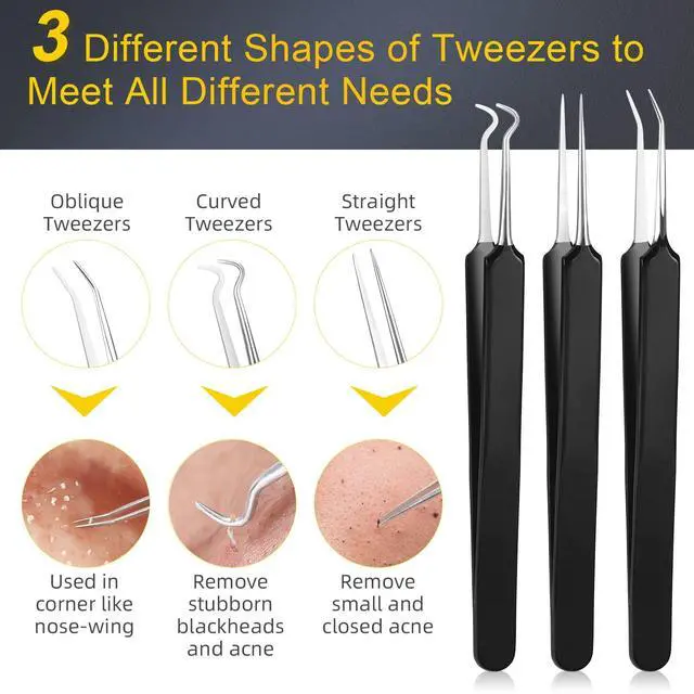 Alt view image 2 of 7 - Pimple Popper Tool Kit, IUMAKEVP 15 PCS Professional Stainless Steel Blackhead Remover Comedone Extractor Tools for Removing Pimples, Blackheads, Zit on Face - Acne Removal Kit with Metal Case (Black)