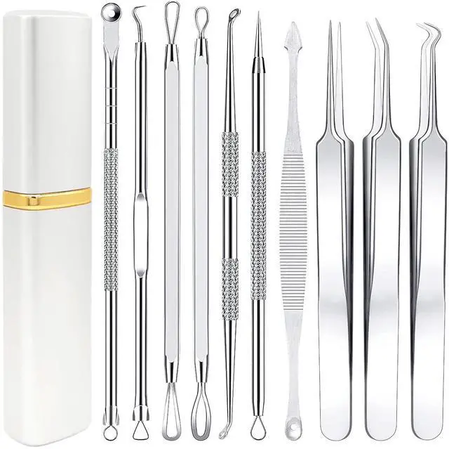 Main image of Pimple Popper Tool Kit - Boxoyx 10 Pcs Blackhead Remover Comedone Extractor Kit with Metal Case for Quick and Easy Removal of Pimples, Blackheads, Zit Removing, Forehead,Facial and Nose(All Silver)