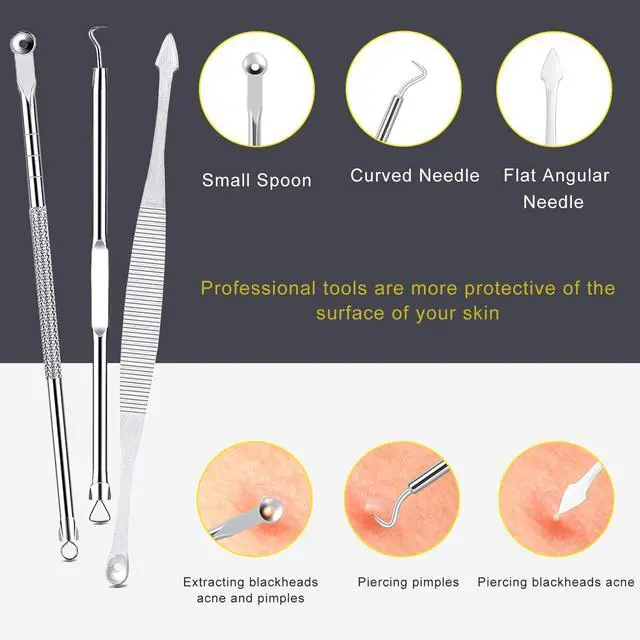 Alt view image 3 of 7 - Pimple Popper Tool Kit - Boxoyx 10 Pcs Blackhead Remover Comedone Extractor Kit with Metal Case for Quick and Easy Removal of Pimples, Blackheads, Zit Removing, Forehead,Facial and Nose(All Silver)
