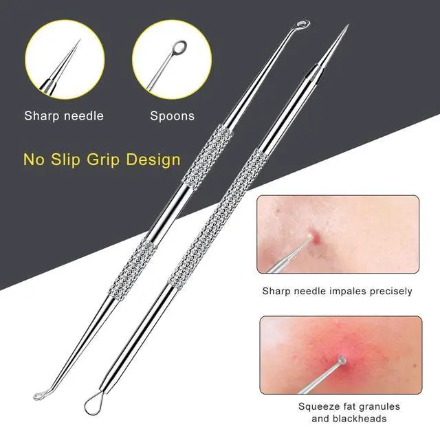 Alt view image 5 of 7 - Pimple Popper Tool Kit - Boxoyx 10 Pcs Blackhead Remover Comedone Extractor Kit with Metal Case for Quick and Easy Removal of Pimples, Blackheads, Zit Removing, Forehead,Facial and Nose(All Silver)