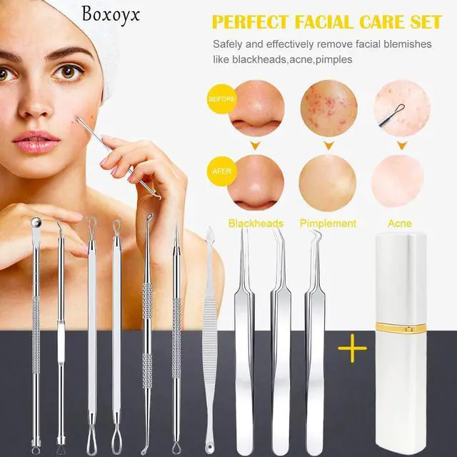Alt view image 6 of 7 - Pimple Popper Tool Kit - Boxoyx 10 Pcs Blackhead Remover Comedone Extractor Kit with Metal Case for Quick and Easy Removal of Pimples, Blackheads, Zit Removing, Forehead,Facial and Nose(All Silver)