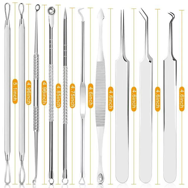 Alt view image 7 of 7 - Pimple Popper Tool Kit - Boxoyx 10 Pcs Blackhead Remover Comedone Extractor Kit with Metal Case for Quick and Easy Removal of Pimples, Blackheads, Zit Removing, Forehead,Facial and Nose(All Silver)