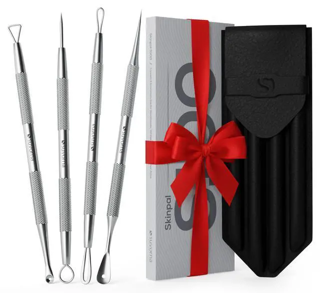 Main image of Pimple Popper Tool Kit & Milia Remover, 4-Piece Stainless Steel Blackhead Extractor, Whitehead & Comedone Extractor with Lancets for Facial Extraction