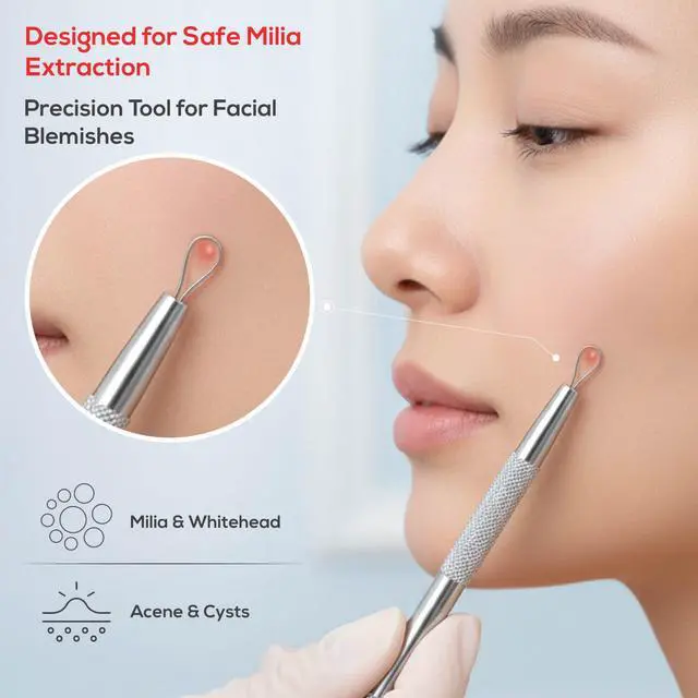 Alt view image 4 of 7 - Pimple Popper Tool Kit & Milia Remover, 4-Piece Stainless Steel Blackhead Extractor, Whitehead & Comedone Extractor with Lancets for Facial Extraction