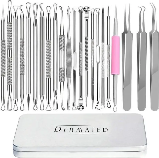 Main image of 22 Pcs Pimple Popper Tool Kit 410 Stainless Steel Blackhead Remover Tools, Pimple Extractor Tool Kit for Blackheads, Blemish, Comdone, Acne, Zit, and Whiteheads for Face & Nose