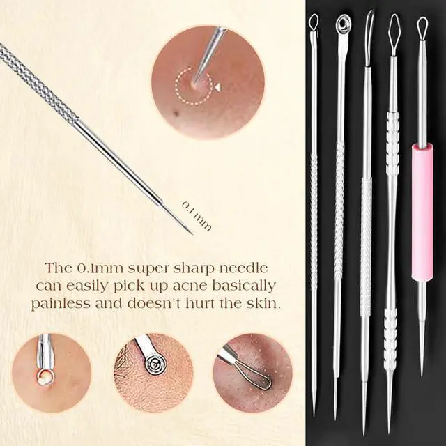 Alt view image 5 of 7 - 22 Pcs Pimple Popper Tool Kit 410 Stainless Steel Blackhead Remover Tools, Pimple Extractor Tool Kit for Blackheads, Blemish, Comdone, Acne, Zit, and Whiteheads for Face & Nose