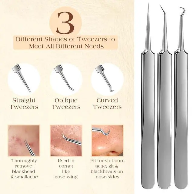 Alt view image 3 of 7 - 22 Pcs Pimple Popper Tool Kit 410 Stainless Steel Blackhead Remover Tools, Pimple Extractor Tool Kit for Blackheads, Blemish, Comdone, Acne, Zit, and Whiteheads for Face & Nose