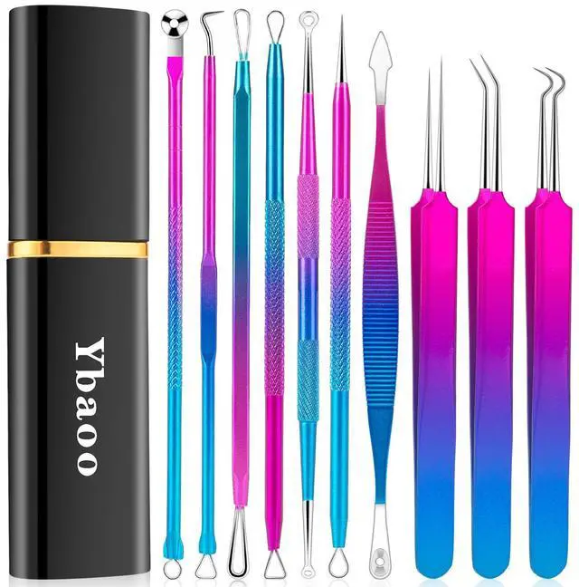 Main image of Pimple Popper Tool Kit - Ybaoo 10 Pcs Blackhead Remover Comedone Extractor Kit with Metal Case for Quick and Easy Removal of Blackheads, Zit Removing, Facial and Nose(Colorful)