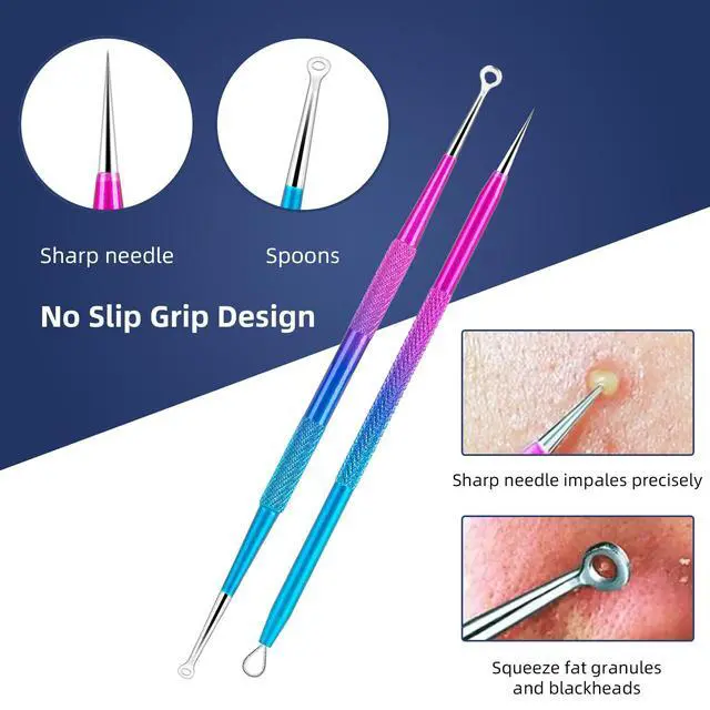 Alt view image 3 of 7 - Pimple Popper Tool Kit - Ybaoo 10 Pcs Blackhead Remover Comedone Extractor Kit with Metal Case for Quick and Easy Removal of Blackheads, Zit Removing, Facial and Nose(Colorful)