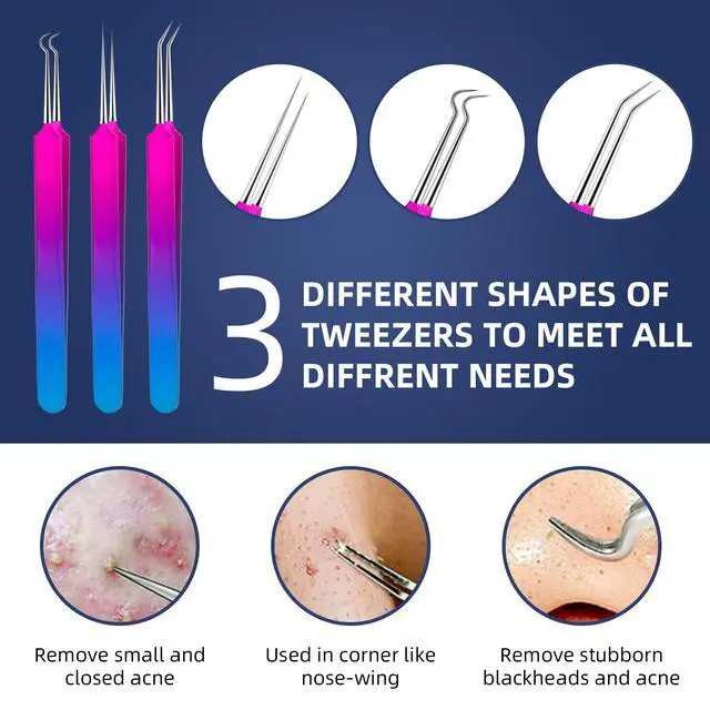 Alt view image 2 of 7 - Pimple Popper Tool Kit - Ybaoo 10 Pcs Blackhead Remover Comedone Extractor Kit with Metal Case for Quick and Easy Removal of Blackheads, Zit Removing, Facial and Nose(Colorful)