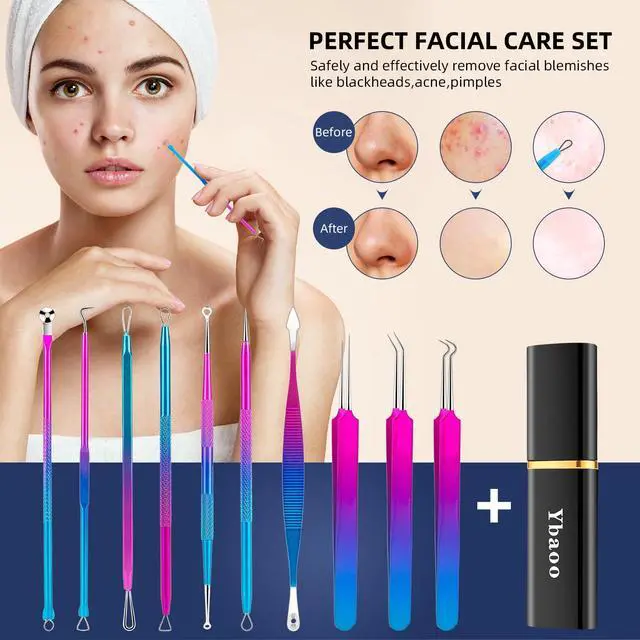 Alt view image 6 of 7 - Pimple Popper Tool Kit - Ybaoo 10 Pcs Blackhead Remover Comedone Extractor Kit with Metal Case for Quick and Easy Removal of Blackheads, Zit Removing, Facial and Nose(Colorful)