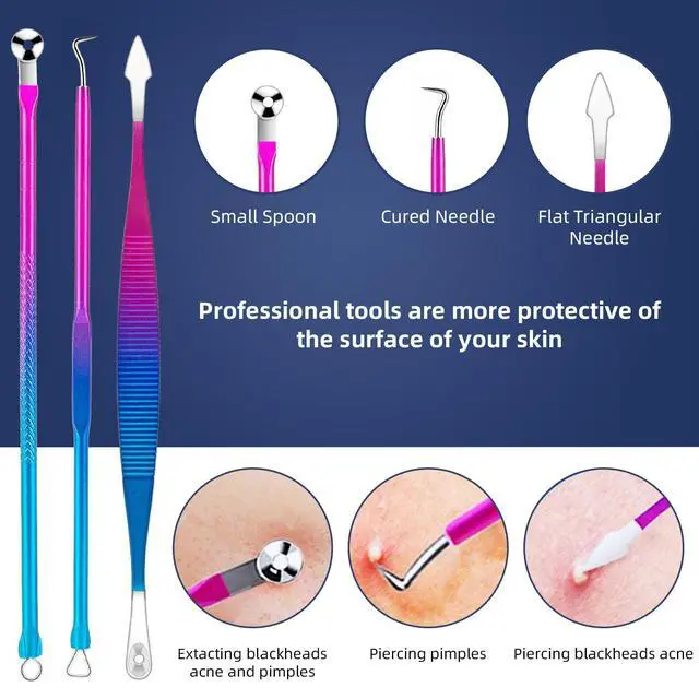 Alt view image 4 of 7 - Pimple Popper Tool Kit - Ybaoo 10 Pcs Blackhead Remover Comedone Extractor Kit with Metal Case for Quick and Easy Removal of Blackheads, Zit Removing, Facial and Nose(Colorful)
