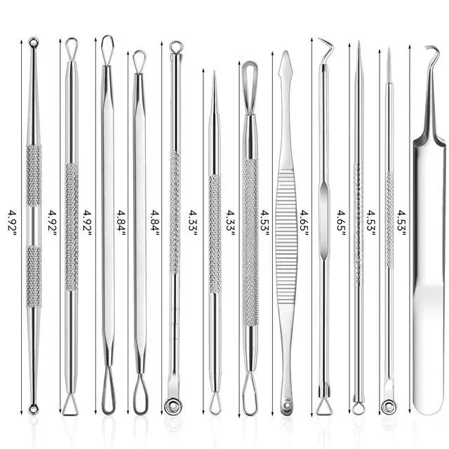 Alt view image 2 of 7 - 15 PCS Pimple Popper Tool Kit,Blackhead Remover Comedone Extractor Tools,Professional Pimple Comedone Extractor,Stainless Steel Skin Blemish Removal Acne Tools for Forehead Nose Face with Metal Case