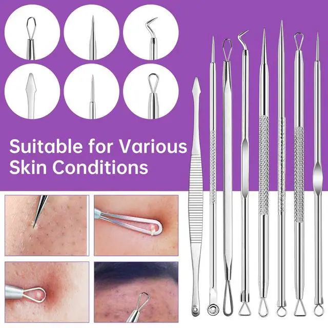 Alt view image 5 of 7 - 15 PCS Pimple Popper Tool Kit,Blackhead Remover Comedone Extractor Tools,Professional Pimple Comedone Extractor,Stainless Steel Skin Blemish Removal Acne Tools for Forehead Nose Face with Metal Case