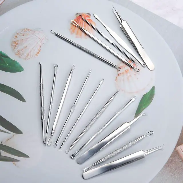 Alt view image 7 of 7 - 15 PCS Pimple Popper Tool Kit,Blackhead Remover Comedone Extractor Tools,Professional Pimple Comedone Extractor,Stainless Steel Skin Blemish Removal Acne Tools for Forehead Nose Face with Metal Case