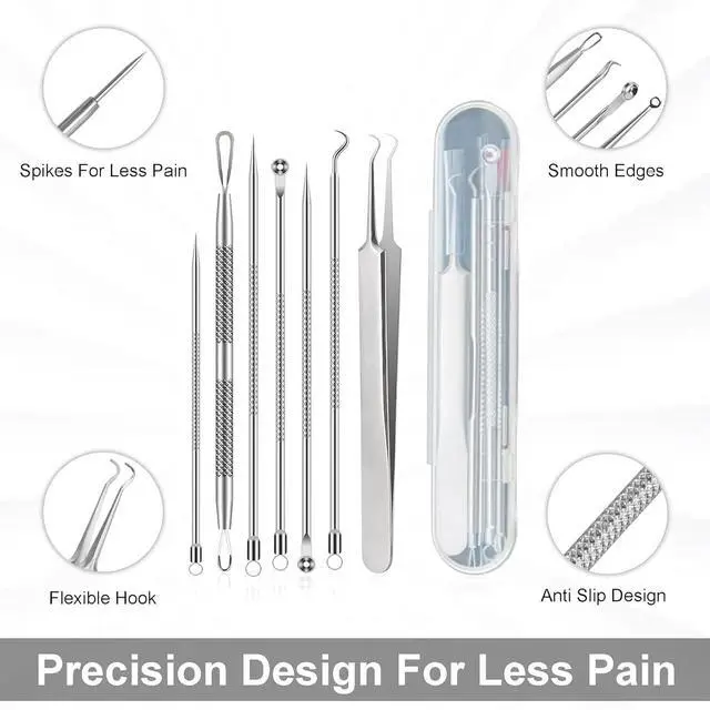 Alt view image 2 of 7 - Blackhead Remover Kit with Stainless Steel Tools, Pimple Extractor, Acne Removal & Facial Cleansing Tools for Men & Women