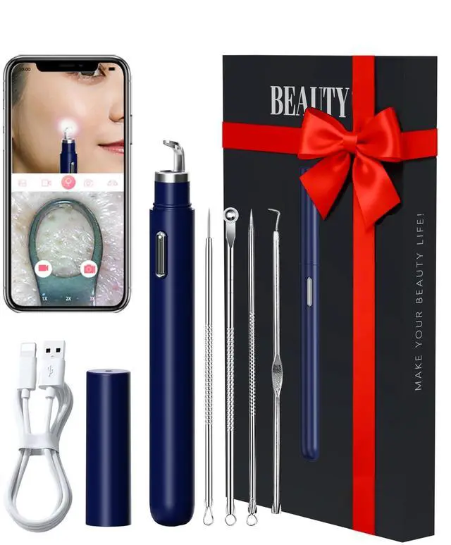 Main image of Visual Blackhead Remover Tools with Camera,Pimple Popper Extractor Tool Kit with Camera 20X 1080P Pore Cleaner Acne Comedone Whitehead Extractor Kit for iPhone/Android (Blue)
