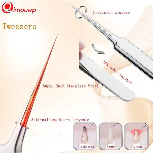 Alt view image 4 of 7 - Pimple Popper Tool Kit, 16 Pcs Blackhead Remover Tools, Professional Tweezers Set Comedone Extractor Acne Tool for Zit Blemish Whitehead Cyst Eyebrows Removal, Beauty Tools for Face