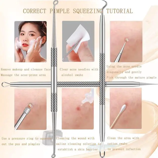 Alt view image 5 of 7 - Pimple Popper Tool Kit, 16 Pcs Blackhead Remover Tools, Professional Tweezers Set Comedone Extractor Acne Tool for Zit Blemish Whitehead Cyst Eyebrows Removal, Beauty Tools for Face