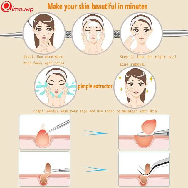 Alt view image 5 of 7 - 16 Pcs Pimple Popper Tool Kit, Blackhead Remover Tools, Comedone Extractor Whitehead Zit and Cyst Acne Removal Kit, Professional Stainless Steel Tweezers for Eyebrows, Beauty Tools for Face Nose