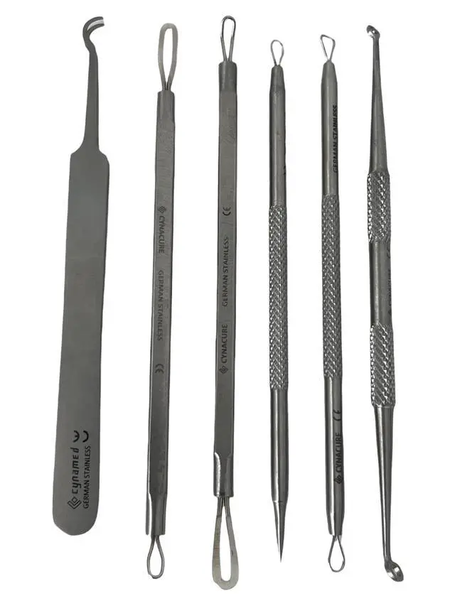 Alt view image 4 of 7 - German Stainless Professional Set of 6- Blackhead Remover Comedones Extractor Acne Removal Kit for Blemish,Whitehead Popping, Zit Removing for Nose Face Tools-Blackhead Removal w/Zipper Leather case