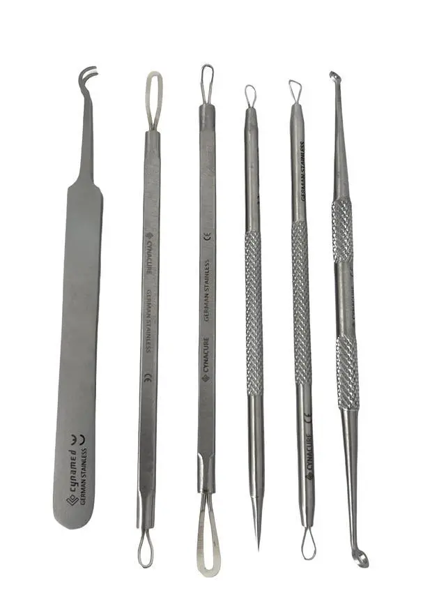 Alt view image 5 of 7 - German Stainless Professional Set of 6- Blackhead Remover Comedones Extractor Acne Removal Kit for Blemish,Whitehead Popping, Zit Removing for Nose Face Tools-Blackhead Removal w/Zipper Leather case