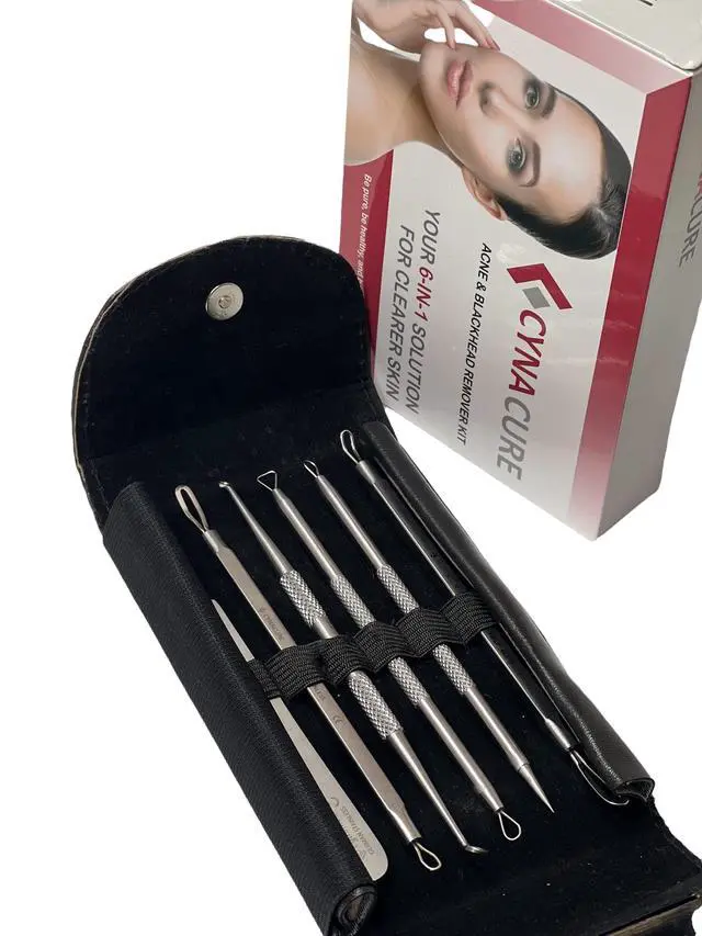 Alt view image 7 of 7 - German Stainless Professional Set of 6- Blackhead Remover Comedones Extractor Acne Removal Kit for Blemish,Whitehead Popping, Zit Removing for Nose Face Tools-Blackhead Removal w/Zipper Leather case