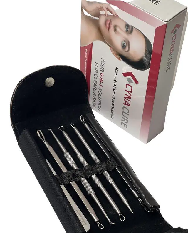 Alt view image 6 of 7 - German Stainless Professional Set of 6- Blackhead Remover Comedones Extractor Acne Removal Kit for Blemish,Whitehead Popping, Zit Removing for Nose Face Tools-Blackhead Removal w/Zipper Leather case