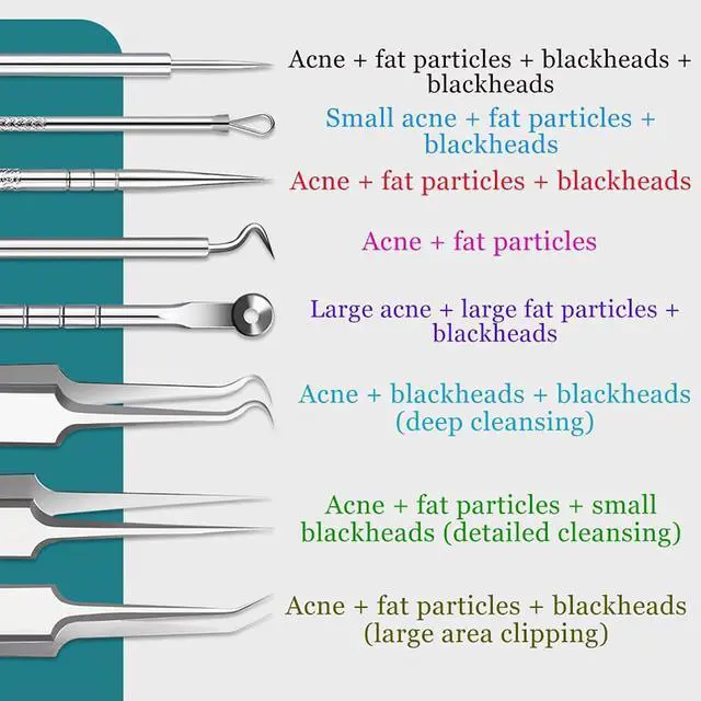 Alt view image 4 of 7 - 10 Pcs Acssart Blackhead Remover Tools, Acssart Stainless Steel Blackhead Remover Kit, Pimple Popper Tool Kit, Blackhead Tweezers with 15x Magnifying Glass, Metal Case