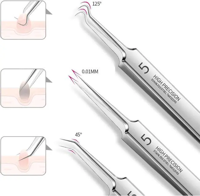 Alt view image 6 of 7 - 10 Pcs Acssart Blackhead Remover Tools, Acssart Stainless Steel Blackhead Remover Kit, Pimple Popper Tool Kit, Blackhead Tweezers with 15x Magnifying Glass, Metal Case
