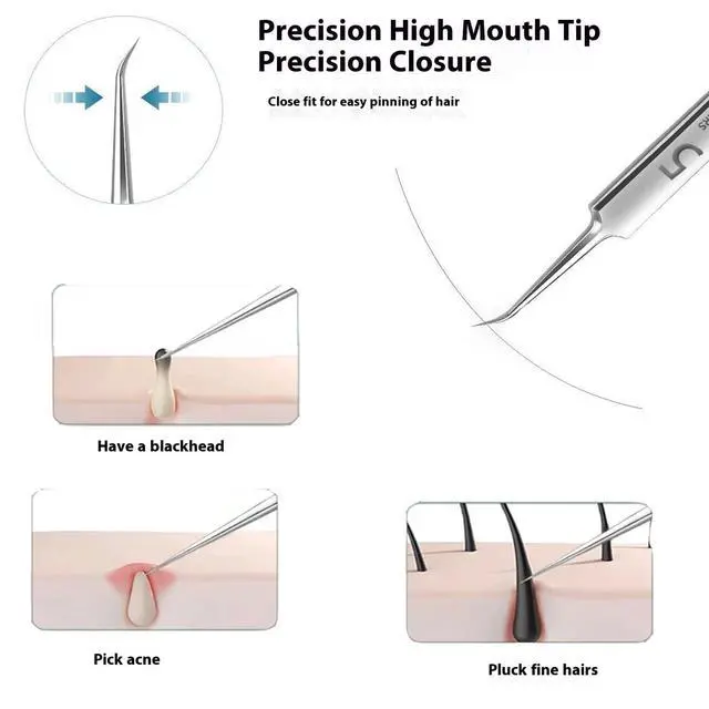 Alt view image 7 of 7 - 10 Pcs Acssart Blackhead Remover Tools, Acssart Stainless Steel Blackhead Remover Kit, Pimple Popper Tool Kit, Blackhead Tweezers with 15x Magnifying Glass, Metal Case