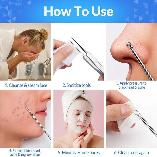 Alt view image 6 of 6 - Pimple Popper Tool Kit 12PCS: 9 × Blackhead Removers, 2 ×Eyebrow Tweezers, 1 × 5X Mirror, Stainless Pimple Extractor, Blackhead, Acne, Blemish, Facial Hair Removal Tools Kit (Black)