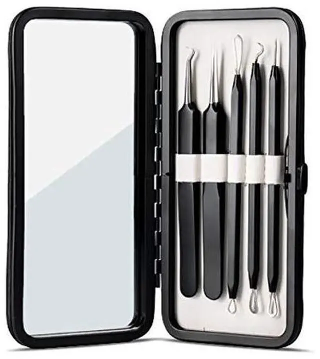 Main image of Acne & Blackhead Remover Skin Care Tool Set for Men & Women - 5 Piece Pimple Popper Kit + Mirror! | Removal of Whiteheads, Zits, Black Heads, Comedone Extractor | As Seen on Shark Tank