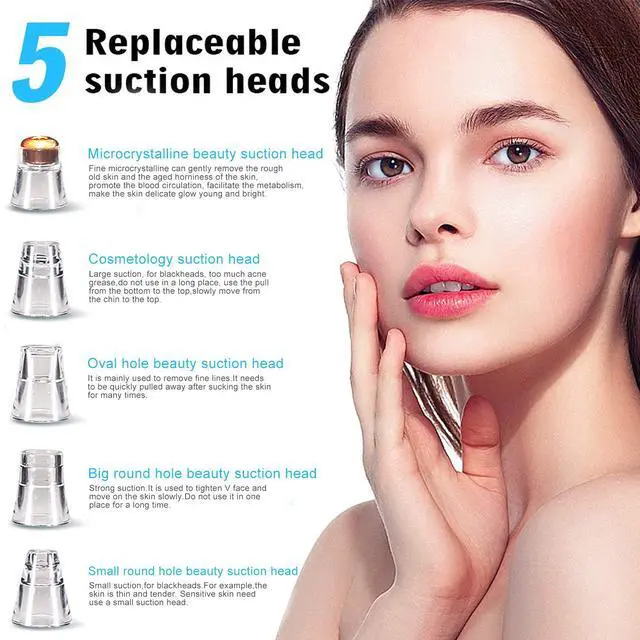 Alt view image 4 of 6 - Blackhead Remover Pore Vacuum Cleaner - Upgraded Facial Pore Cleaner - Electric USB Pore Vacuum with 5 Probes - Upgraded Blackhead Suction Tool - Blackhead Remover Kit