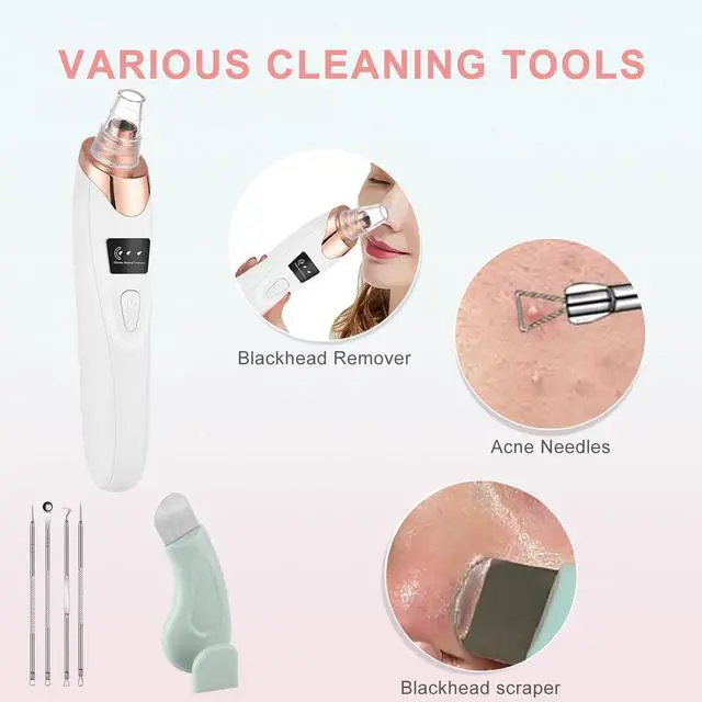 Alt view image 2 of 7 - 2026 Pore Vacuum, Blackhead Remover with 3 Adjustable Suction Levels, USB Rechargeable, 5 Replaceable Heads for Face Deep Cleansing, Includes Blackhead Spatula for Women & Men Blackhead Remover Vacuum
