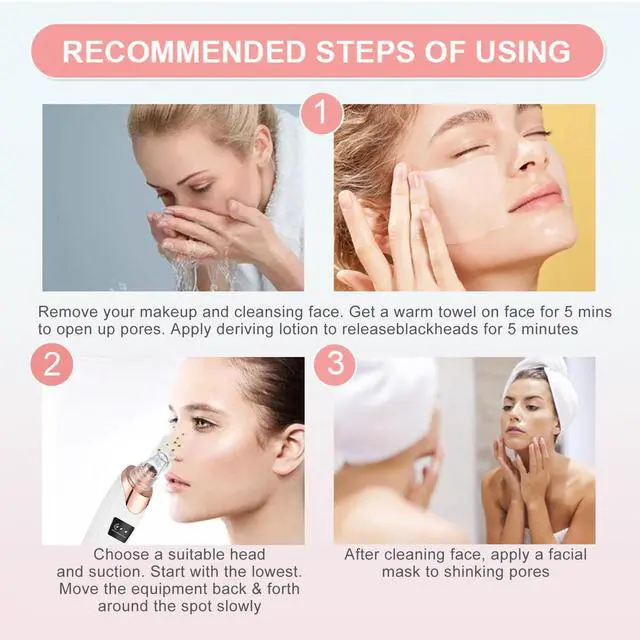 Alt view image 7 of 7 - 2026 Pore Vacuum, Blackhead Remover with 3 Adjustable Suction Levels, USB Rechargeable, 5 Replaceable Heads for Face Deep Cleansing, Includes Blackhead Spatula for Women & Men Blackhead Remover Vacuum