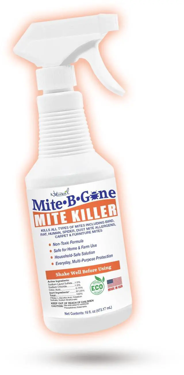 Main image of Dust Mite Killer Spray by Mite-B-Gone 16oz | Naturally Kills Human Mites, Chicken, Bird, Dust, Spider, Rat, Turkey, Carpet Mites | Family & Pet Safe Treatment for Homes, Furniture, Bedding & Farms