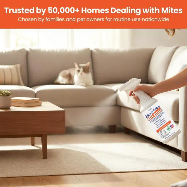 Alt view image 7 of 7 - Dust Mite Killer Spray by Mite-B-Gone 16oz | Naturally Kills Human Mites, Chicken, Bird, Dust, Spider, Rat, Turkey, Carpet Mites | Family & Pet Safe Treatment for Homes, Furniture, Bedding & Farms