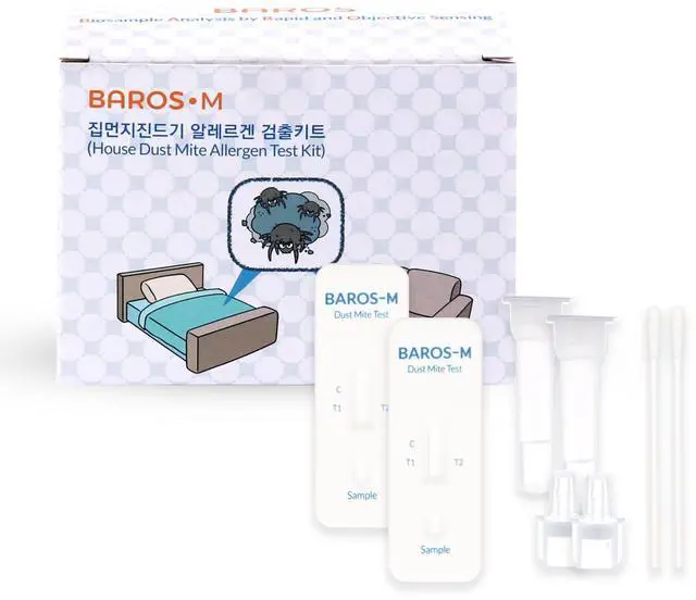 Main image of BAROS-M House Dust Mite Allergen Test Kit - (2 Tests) Results Within 10 Minutes, No Lab Fee Required, Rapid Allergen Monitor for Early Detection.