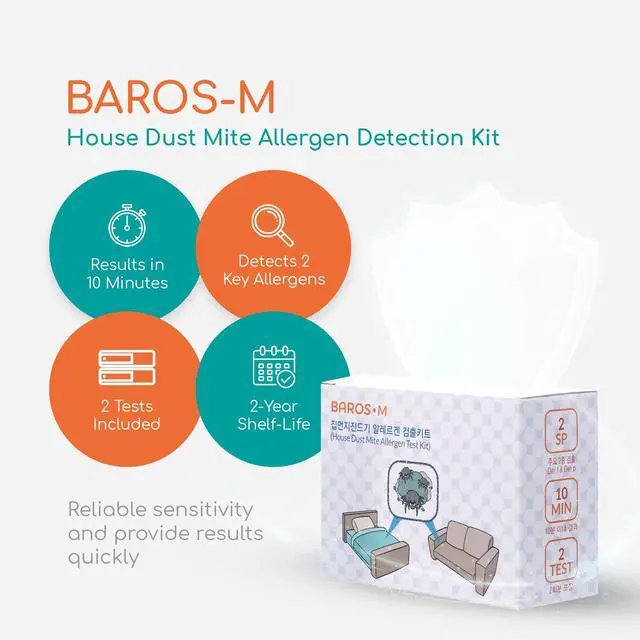 Alt view image 2 of 7 - BAROS-M House Dust Mite Allergen Test Kit - (2 Tests) Results Within 10 Minutes, No Lab Fee Required, Rapid Allergen Monitor for Early Detection.