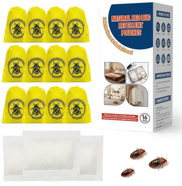 Main image of 16 Pack Bed Bug Repellent Pouches for Home, Travel, Indoor Use, Natural Plant-Based Bed Bug Killer Pet & Kid Safe, Alternative to Bed Bug Spray, Dust Mite Spray & Bed Bug Bomb, Mess Free, Easy to Use