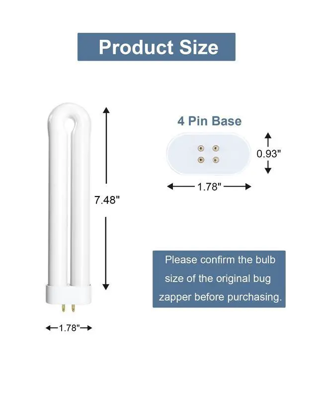 Alt view image 2 of 6 - Bug Zapper Light Bulb Replacement for 15W Bug Zapper with 4-Pin Base, Ful 15W-BL U Shaped Twin Tube Bulb for T6 Insect Attracting Lamp, 2 Pack